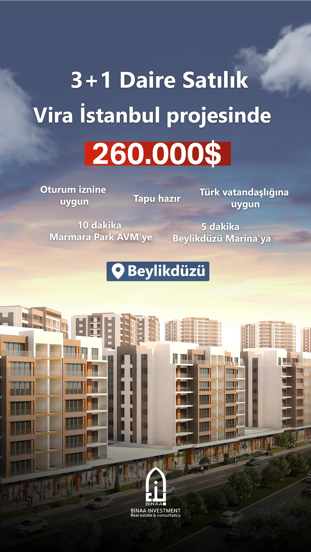 3+1 Daire Satılık Vira İstanbul projesinde